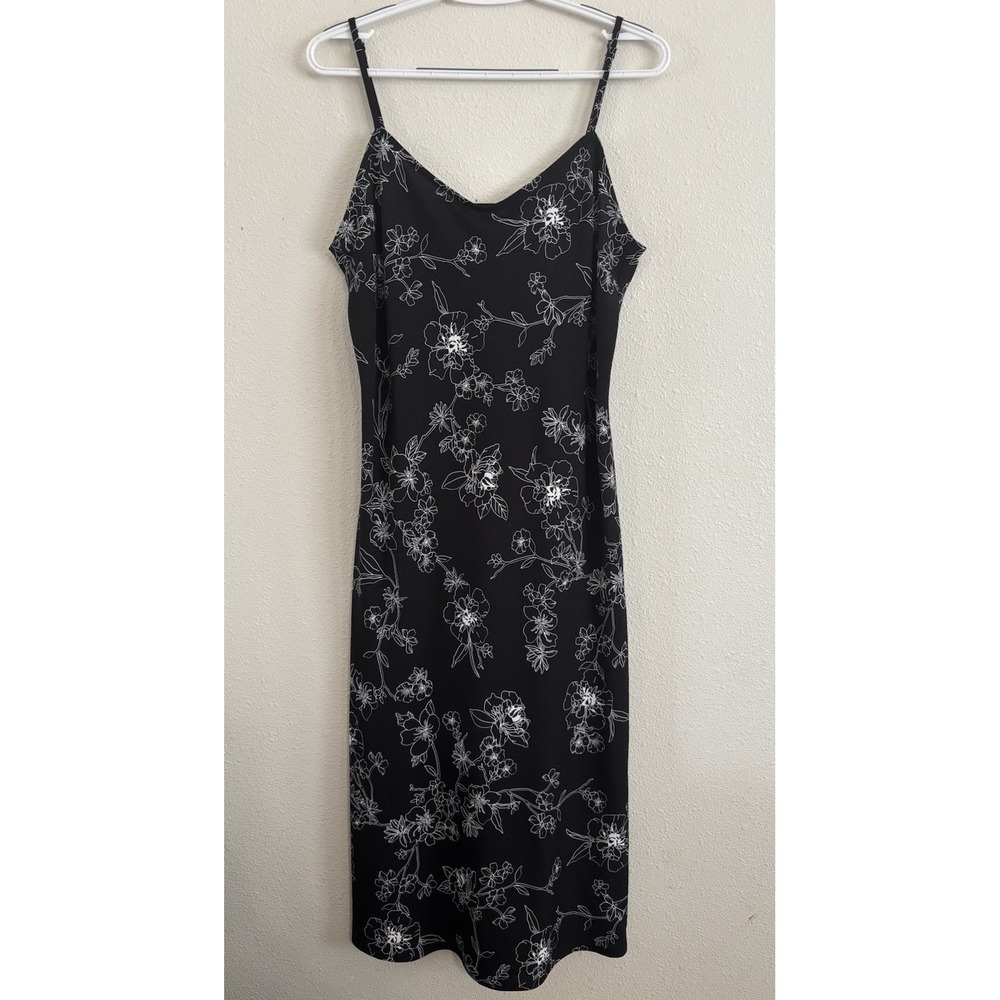Studio B by Bobeau Slip Dress Womens L Black White Floral Midi NWT $55